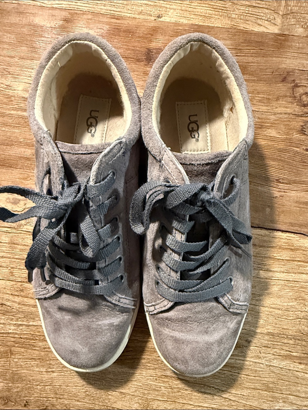UGG Women's Gray Suede Lace-Up Sneakers with Cream Trim